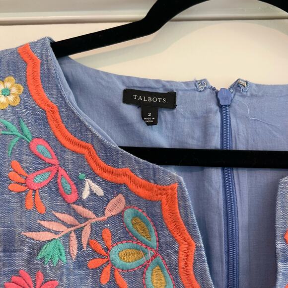 Talbots Women's Sleeveless Light Blue Chambray Dress Linen and Cotton Size 2 - Picture 4 of 9